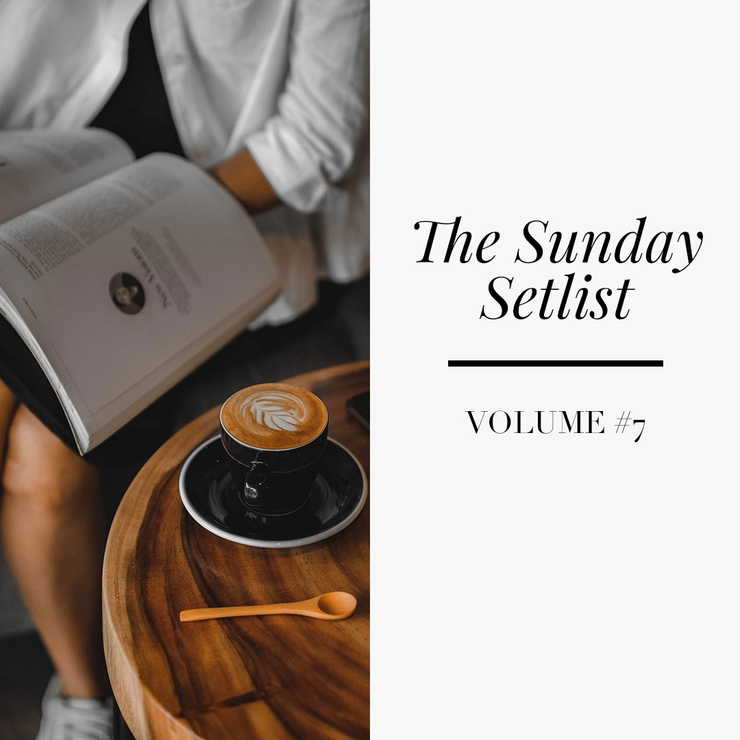 Text: The Sunday Setlist Volume 7 Image: woman drinking coffee and reading a book